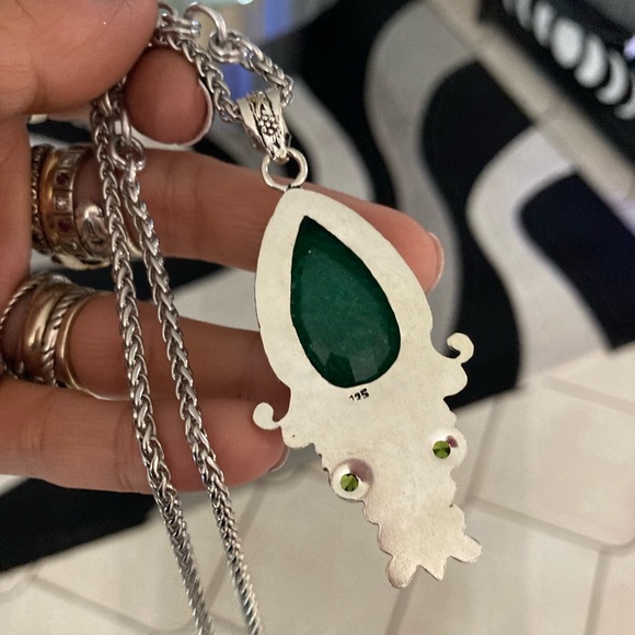 925 sterling silver overlay green emerald & peridot stones boho silver necklace - Picture 9 of 13